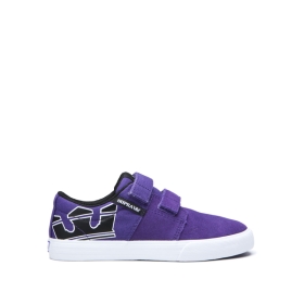 Supra Kids STACKS II VULC VELCRO Low Top Shoes Purple/Black/white | US-35175